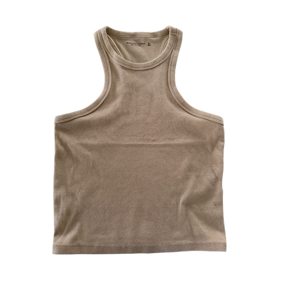 Abercrombie & Fitch Soft A&F Rib Tank Top Tan Beige Racerback High Neck Medium
